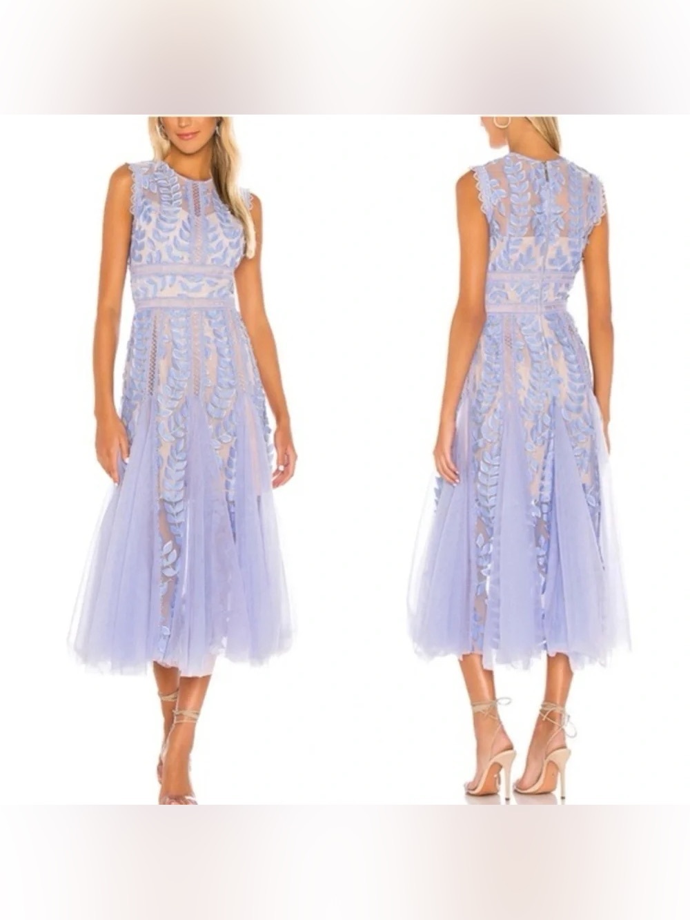 Bronx Banco Eve Leaf Sleeveless Midi Dress Appliqué Party Cocktail Formal Wear